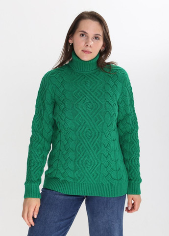 Зелений зимовий жіночий светр зелений теплий з горлом і косами Pulltonic Приталенная
