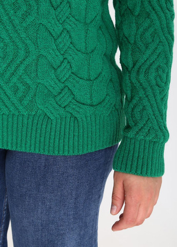 Зеленый зимний свитер женский зеленый теплый с горлом и косами Pulltonic Приталенная