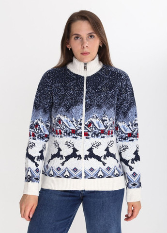 Молочный зимний свитер женский молочный на молнии новогодний принт Pulltonic Приталенная