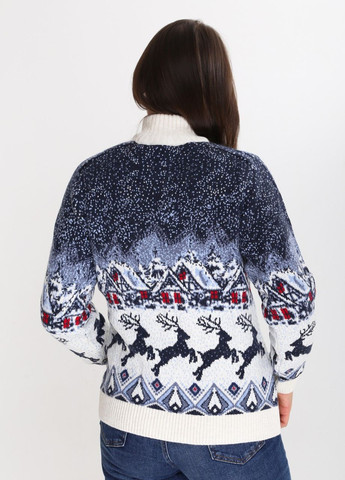 Молочный зимний свитер женский молочный на молнии новогодний принт Pulltonic Приталенная