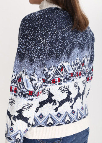 Молочный зимний свитер женский молочный на молнии новогодний принт Pulltonic Приталенная