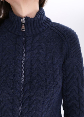 Темно-синій зимовий жіночий светр темно-синій на блискавці зимовий з косами Pulltonic Приталенная
