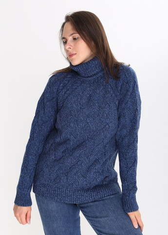 Синій зимовий жіночий светр синій меланж зимовий з горлом косами Pulltonic Прямая