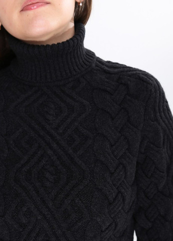 Черный зимний свитер женский черный теплый с горлом и косами Pulltonic Приталенная