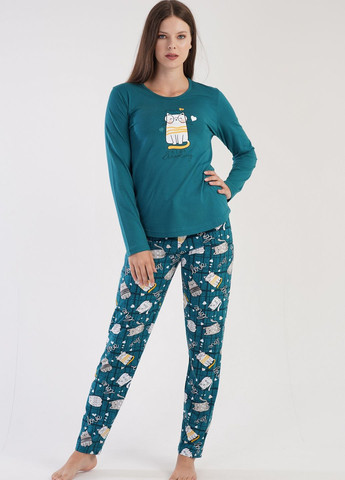 Зеленая всесезон пижама женская (лонгслив, штаны) лонгслив + брюки Vienetta