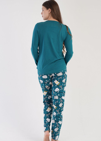 Зелена всесезон жіноча піжама (лонгслів, штани) лонгслив + брюки Vienetta