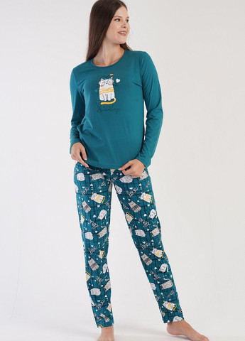 Зеленая всесезон пижама женская (лонгслив, штаны) лонгслив + брюки Vienetta