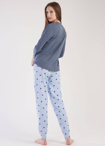 Синяя всесезон пижама женская (лонгслив, штаны) лонгслив + брюки Vienetta
