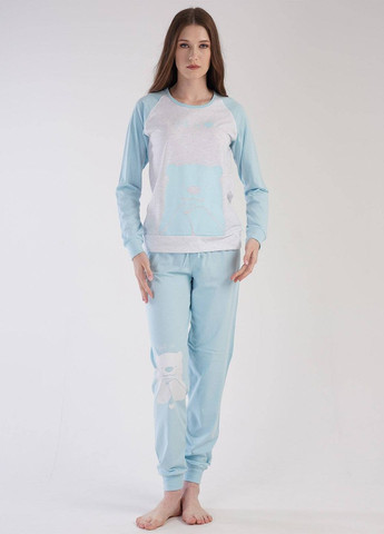 Голубая всесезон пижама женская (лонгслив, штаны) лонгслив + брюки Vienetta