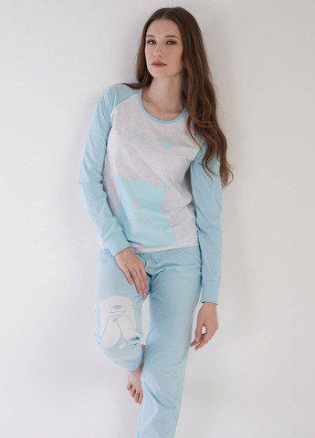 Голубая всесезон пижама женская (лонгслив, штаны) лонгслив + брюки Vienetta