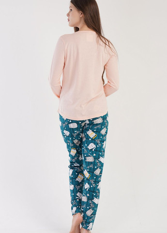 Персикова всесезон жіноча піжама (лонгслів, штани) лонгслив + брюки Vienetta