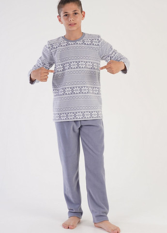 Сіра всесезон флісова піжама підліткова (лонгслів, штани) лонгслив + брюки Vienetta