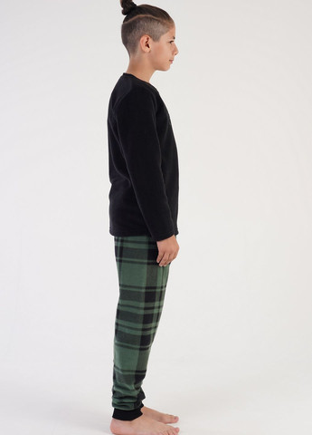 Чорна всесезон флісова піжама підліткова (лонгслів, штани) лонгслив + брюки Vienetta