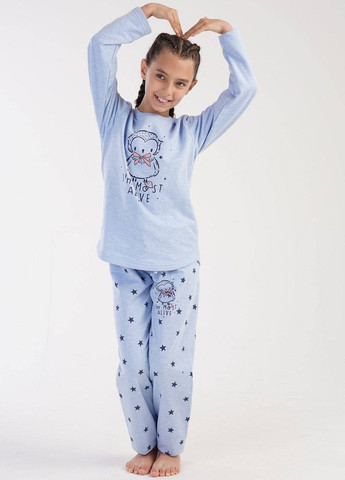 Голубая всесезон пижама девочковая байка (лонгслив, штаны) лонгслив + брюки Vienetta