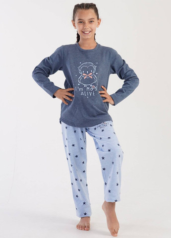 Синя всесезон піжама дівчинкова байка (лонгслів, штани) лонгслив + брюки Vienetta