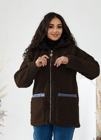 Темно-коричнева демісезонна куртка з еко-хутра, виготовлена з утепленої тканини big teddy Tailer