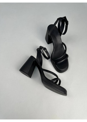 Черные женские кожаные босоножки на каблуке 36 VZUTIK