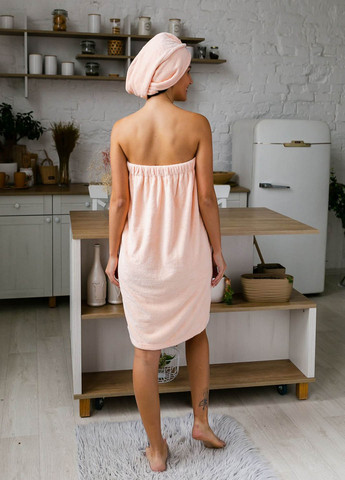 Homedec жіночий набір рушникхалат 150х80 см., шапочка та пов`язка, мікрофібра однотонний рожевий виробництво - Туреччина