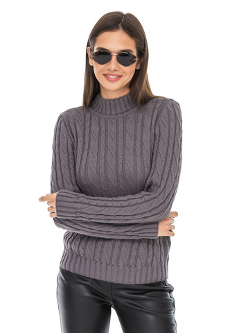 Серый женский мягкий свитер с воротником стойкой. SVTR