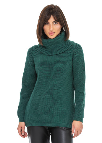 Темно-зеленый теплый свитер крупной вязки светлая пудра SVTR