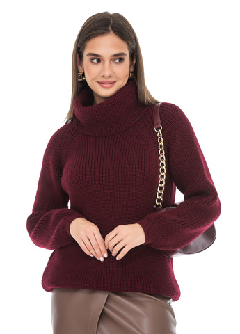 Бордовый теплый свитер крупной вязки светлая пудра SVTR