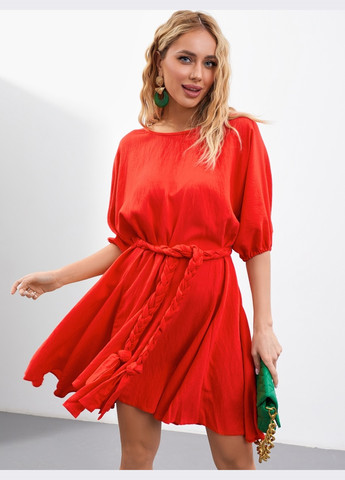 Червона лляне плаття червоного кольору з поясом Dressa