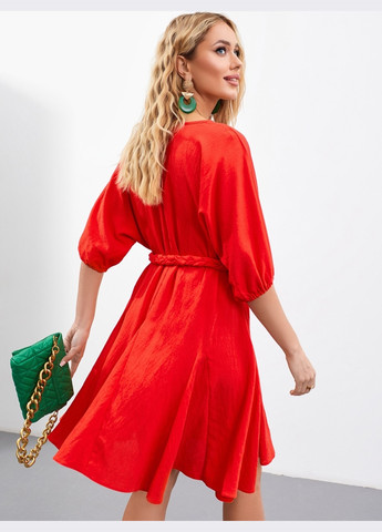 Красное льняное платье красного цвета с поясом Dressa