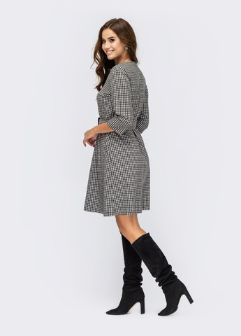 Черное черное платье-трапеция с узором "клетка пепита" Dressa