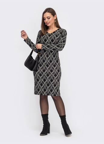 Серое серое платье приталенного силуэта из жаккарда с принтом Dressa