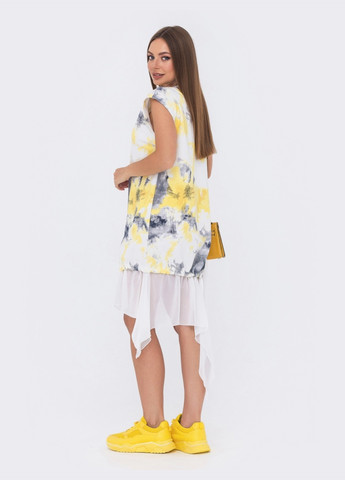 Молочна молочна сукня з жовтим принтом та асиметричним низом Dressa