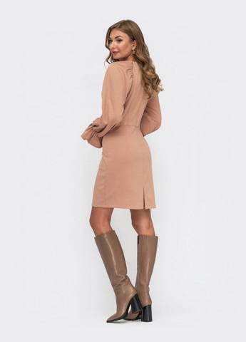 Бежевое бежевое платье с широким рукавом на резинке Dressa