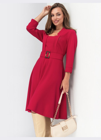 Красное красное платье с юбкой-клеш и поясом с пряжкой Dressa