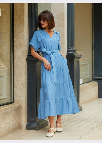 Блакитна сукня-максі з льону жатки блакитного кольору Dressa