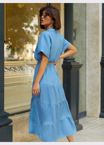 Блакитна сукня-максі з льону жатки блакитного кольору Dressa