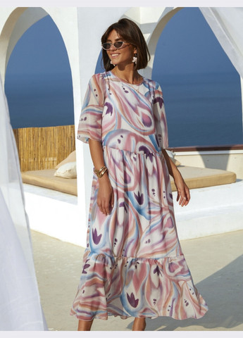 Рожева шифонова сукня-максі з принтом рожева Dressa