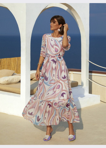 Рожева шифонова сукня-максі з принтом рожева Dressa