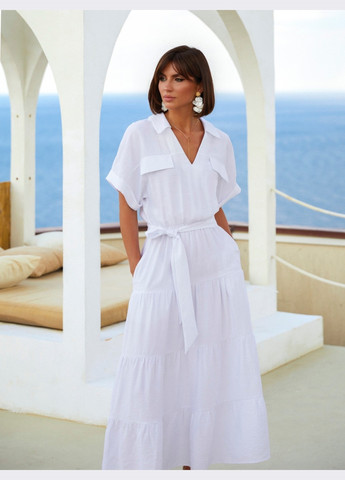 Білий сукня-максі з льону жатка білого кольору Dressa