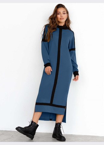 Синя синє плаття з коміром-стійкою і контрастними вставками Dressa