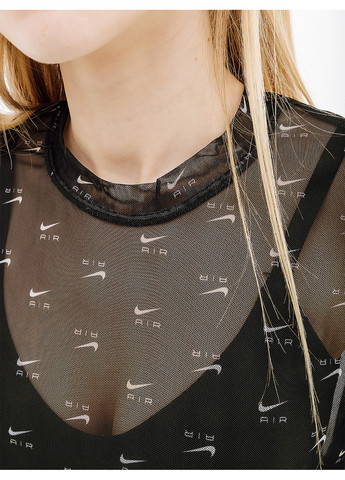 Черная демисезон женская футболка w nsw air aop mesh ss crop top черный Nike