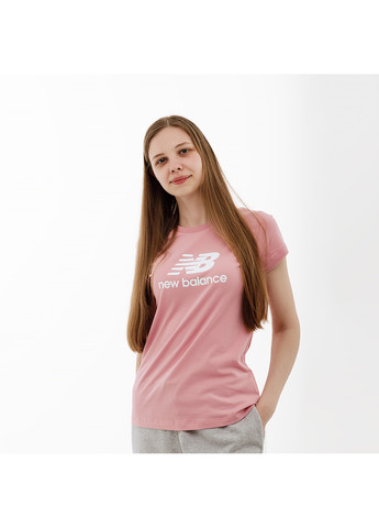 Рожева демісезон жіноча футболка essentials stacked logo рожевий New Balance