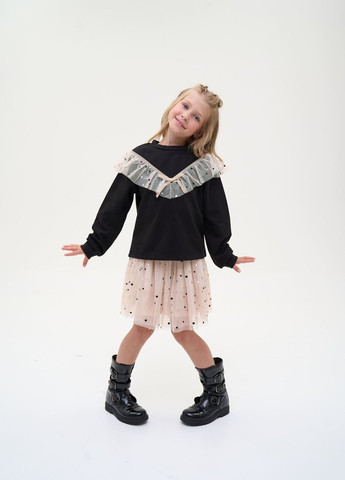 Yumster стильный свитшот со вставкой из фатина однотонный черный кэжуал полиэстер