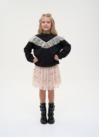 Yumster стильный свитшот со вставкой из фатина однотонный черный кэжуал полиэстер