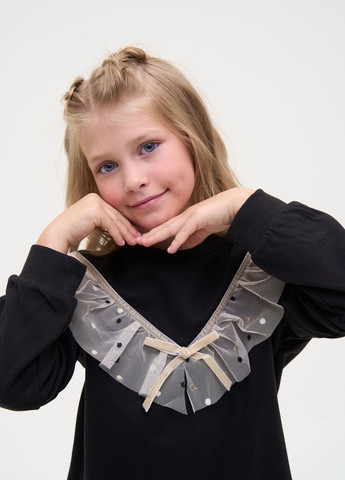 Yumster стильный свитшот со вставкой из фатина однотонный черный кэжуал полиэстер