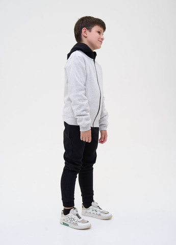 Толстовка для хлопчика світло-сіра з чорним капюшоном Yumster (262445411)