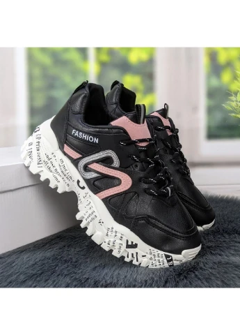 Кроссовки женские на объемной подошве Fashion чёрные демисезоны (262596867)