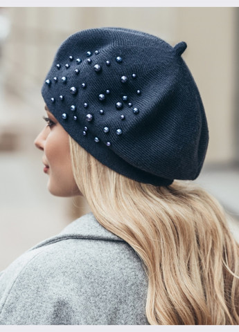 Темно-синій напіввовняної берет з перлинами Dressa (262448074)