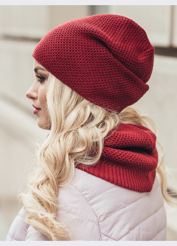 бордовые шапка и хомут рельефной вязки Dressa (262448083)