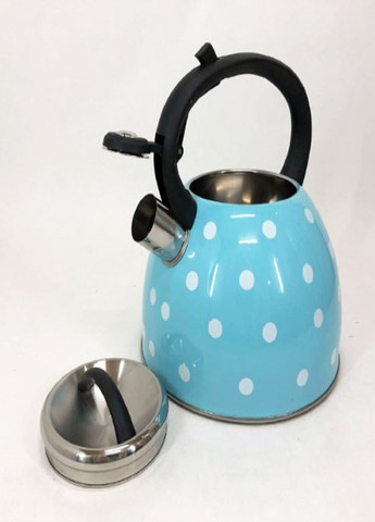 Чайник со свистком UN-5301 голубой в горошек 2,5л Unique (262448832)