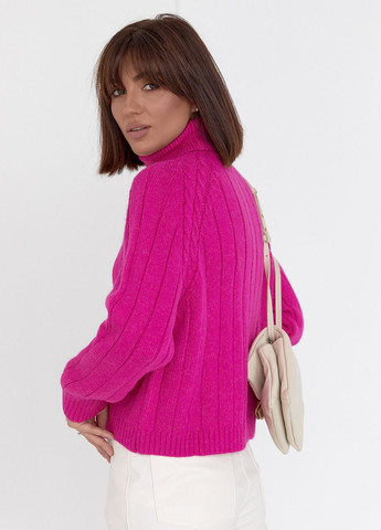 Фуксиновий (колору Фукія) демісезонний жіночий в'язаний светр з рукавами-регланами Lurex