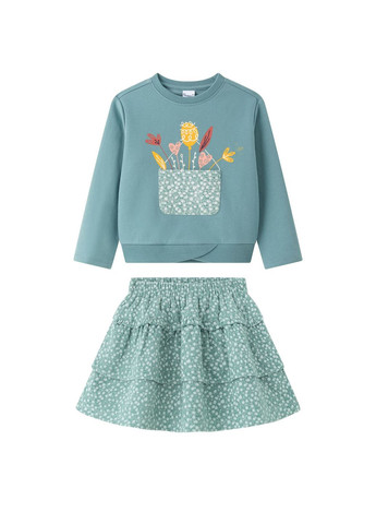 Светло-зеленый демисезонный комплект для девочки - свитшот и короткая юбка юбочный Yumster